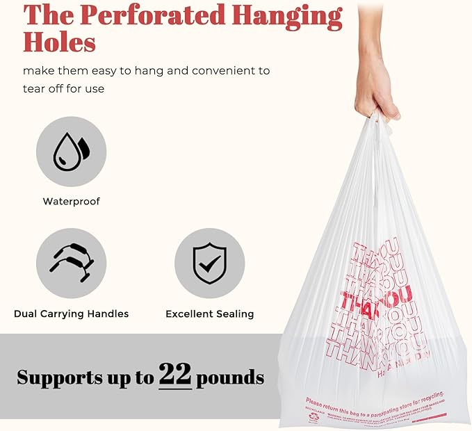 Delxo Grocery Bags Thank You Plastic T-Shirt Bag, To Go, Convenience Stores - Image 9