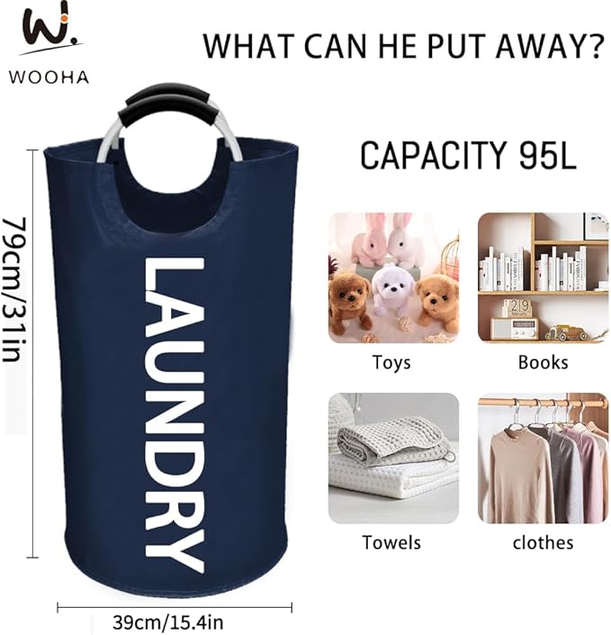 WOOHA 95L Large laundry basket, Collapsible laundry hamper, Tall Clothes - Image 2