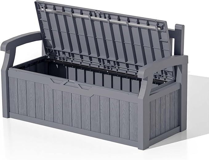 Patiowell 75 Gallon Plastic Storage Bench, Water-Resistant Deck Box for Patio Furniture, Garden Tools, Pool Storage and Outdoor Cushions, Grey - Image 8