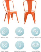 Nazhura Metal Dining Chair Farmhouse Tolix Style for Kitchen Dining Room Café Restaurant Bistro Patio, 18 Inch, Stackable, Waterproof Indoor/Outdoor (Sets of 4) (Orange, Steel Seat) - Image 4