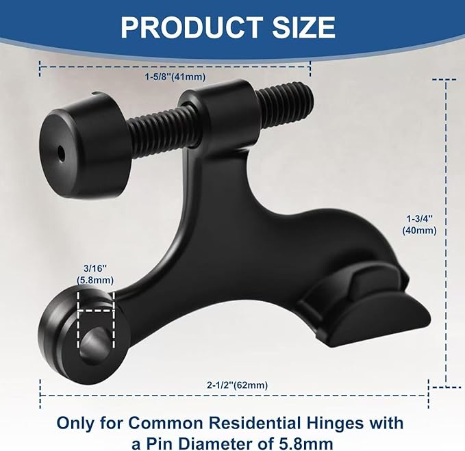 5 Pack Premium Hinge Pin Door Stopper Set, Adjustable Heavy Duty Door Stoppers - Image 2