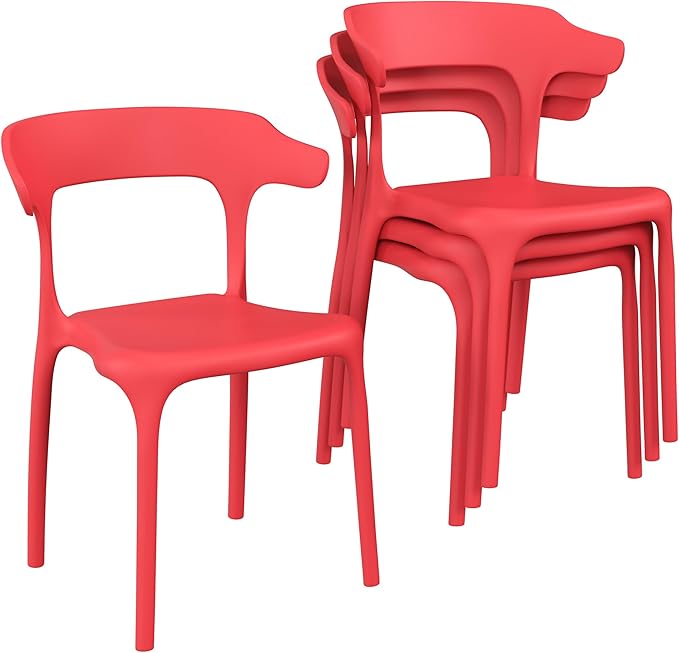 VECELO 4 Pack Plastic Stacking Chairs, Stackable Dining Chairs for Kitchen Restaurant Patio, Portable Indoor Outdoor Use, No Assembly Required, Red - Image 9
