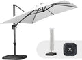PURPLE LEAF 9'×11.5' Cantilever Patio Umbrella with Base Rectangle Offset Outdoor Umbrella Cover with Zipper for Garden Deck Pool White by PURPLELEAF