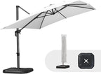 PURPLE LEAF 9'×11.5' Cantilever Patio Umbrella with Base Rectangle Offset Outdoor Umbrella Cover with Zipper for Garden Deck Pool White by PURPLELEAF