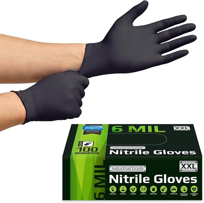 Inspire Black Nitrile Gloves HEAVY DUTY 6 Mil Nitrile Chemical Resistant - Image 7