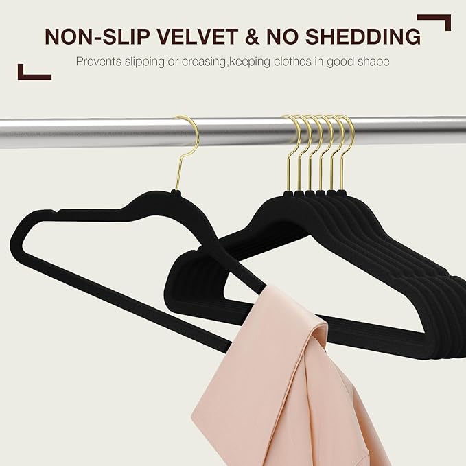Korpai 50 Pack Black Velvet Hangers, Coat Hanger Non Slip, Heavy-Duty, Space - Image 3