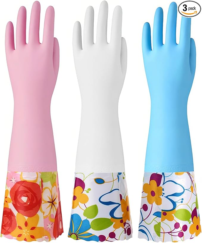 Bamllum 3 Pairs Rubber Cleaning Gloves, Household Kitchen Dishwashing Gloves by Bamllum