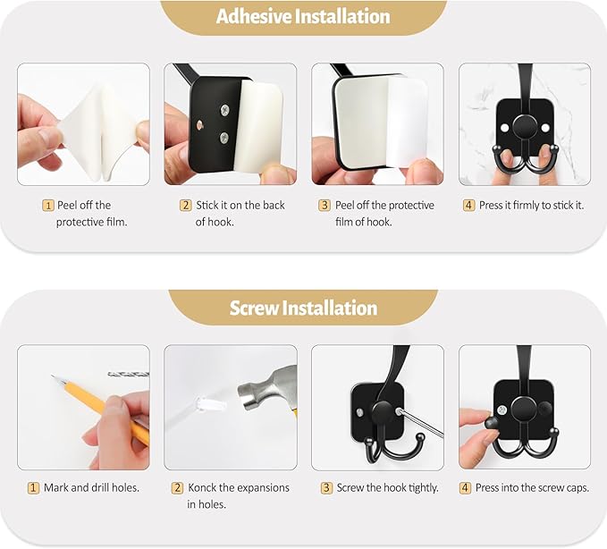 VIS'V Coat Hooks Wall Mount, Metal Self Adhesive 3 Prong Coat Hanger Hooks - Image 8