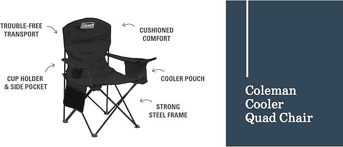 Coleman Portable Camping Chair with 4-Can Cooler, Cushioned Seat & Back with Side Pockets & Cup Holder, Carry Bag Included, Great for Camping, Tailgating, Firepits, Patio, & More - Image 9