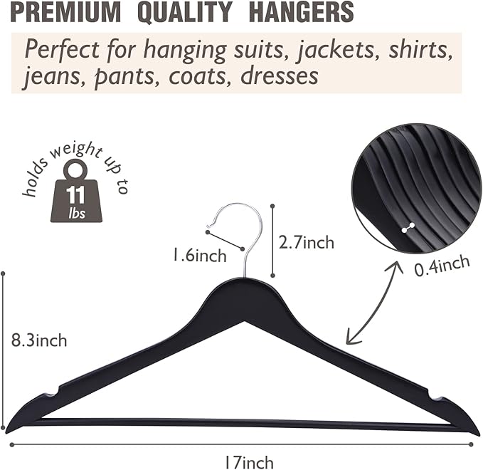 ELONG HOME Solid Wooden Hangers 20 Pack, Wood Suit Hangers - Image 8