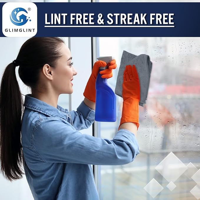 GLIMGLINT Grey Microfiber Cleaning Cloth, 12PK Reusable Cleaning Rags, Highly - Image 5