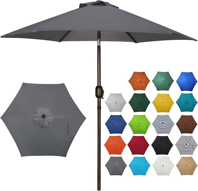 Blissun 7.5 ft Patio Umbrella, Yard Umbrella, Outdoor Market Umbrella with Push Button Tilt Crank, Dark Grey by Blissun