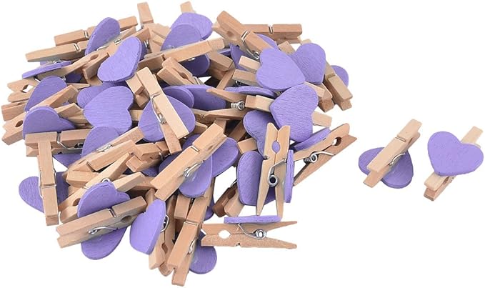 uxcell Card Photo Paper Love Heart Crafts Spring Pegs Mini Wooden Plastic Art by uxcell