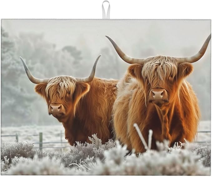 Highland Cow Dish Drying Mat 18x24 by indokyeyqaz