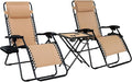 Amazon Basics Outdoor Textilene Adjustable Zero Gravity Folding Reclining Lounge Chair Set with Cup Holder, Side Table, Headrest, Weather-Resistant, 35 x 26 x 43 inches, Beige, 2-Pack by AmazonBasics