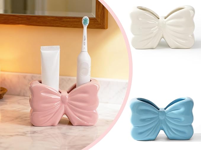 Bow Toothbrush Holder， 2-Slot Toothbrush and Toothpaste Holder Cute Toothbrush - Image 6
