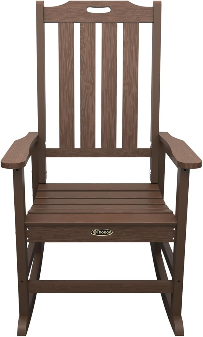 Oversized Rocking Chair Set of 4, Outdoor Rocking Chair for Adults, All Weather Resistant Porch Rocker for Lawn Garden, Brown - Image 4