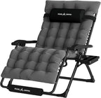 UDPATIO Oversized Zero Gravity Chair, 33In XXL Patio Reclining Chair with Cushion, Outdoor Folding Recliner with Pillows|Cup Holder|Foot Rest|Padded Headrest, Dark Grey, Support 500LB by UDPATIO