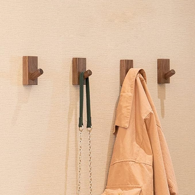 HomeDo 8Pack Adhesive Wall Hooks Hat Rack, Wooden Coat Hooks Wall Mounted - Image 2