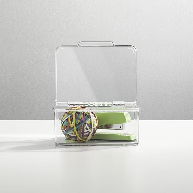 mDesign Small Plastic Home Office Storage Organizer Box Containers w/Hinged Lid - Image 3