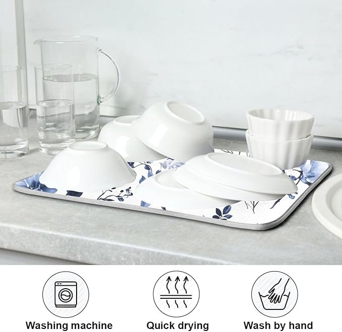 Blue White Porcelain Flower Dish Drying Mat - Image 7