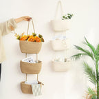 TeoKJ Over the Door Hanging Baskets, 3-Tier Woven Cotton Storage Organizer Bag - Image 2