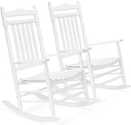 VINGLI Wooden Rocking Chair, Outdoor Chair with 450 lbs Support, Relaxing Rocker with Solid Wood High Back Seat Reclining Seat for Deck, Garden, Backyard, Porch, Indoor or Outdoor Use (White, 2PCS) by VINGLI