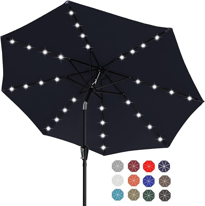 ABCCANOPY Durable Solar Led Patio Umbrellas with 32LED Lights 9FT (Deep Blue) by ABCCANOPY