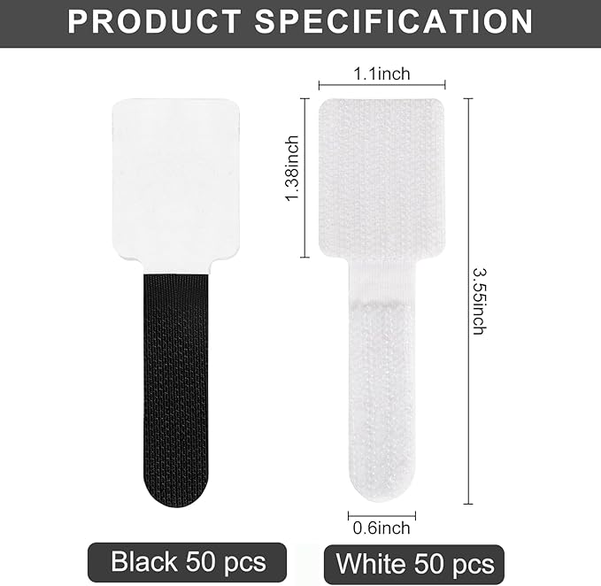 100-Pack Reusable Self-Adhesive Cable Ties cable management Adjustable Hook & - Image 2