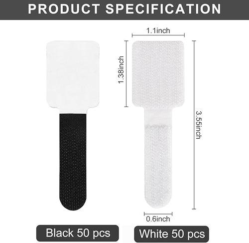 100-Pack Reusable Self-Adhesive Cable Ties cable management Adjustable Hook & - Image 2