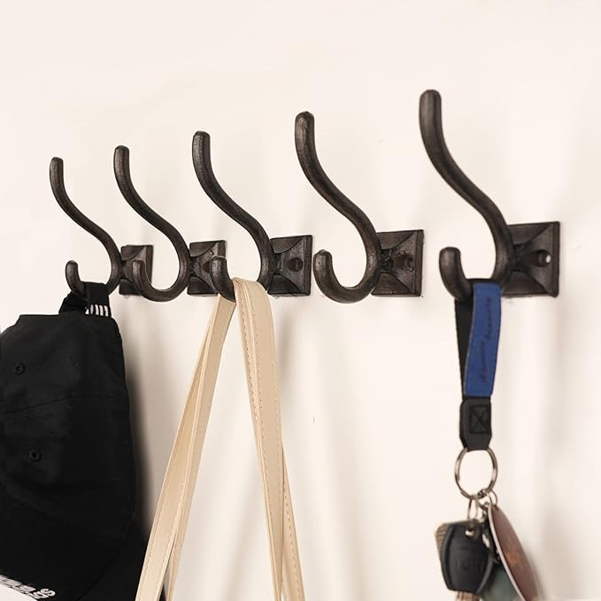 Ambipolar 5-Pack Antique Black Wall Hooks, Vintage Modern Farmhouse Style - Image 3