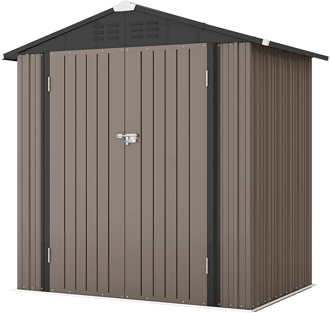 Patiowell 6x4 FT Outdoor Storage Shed, Garden Tool Storage Shed with Sloping Roof and Double Lockable Door, Outdoor Shed for Garden Backyard Patio Lawn, Brown by Patiowell