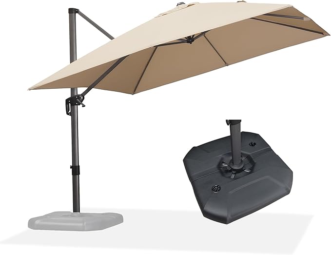 PURPLE LEAF 10 Feet Patio Umbrella with Base Outdoor Cantilever Square Umbrella Aluminum Offset Umbrella with 360-degree Rotation for Garden Deck Pool Patio, Beige - Image 2