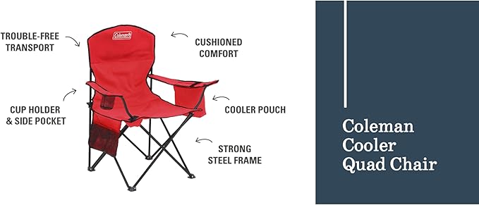 Coleman Portable Camping Chair with 4-Can Cooler, Cushioned Seat & Back with Side Pockets & Cup Holder, Carry Bag Included, Great for Camping, Tailgating, Firepits, Patio, & More - Image 9