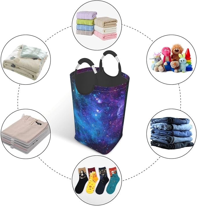 Blue Sky Laundry Basket Starry Sky Foldable Laundry Hamper Blue Galaxy - Image 5