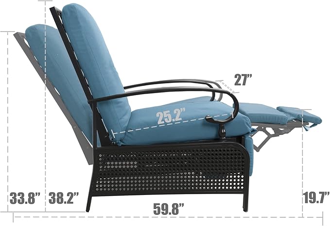 Kozyard Adjustable Outdoor Reclining Lounge Chair, Cushioned Patio Chaise Lounge with Extendable Metal Frame for Sunbathing, Reading & Relaxing – Comfortable Outdoor Recliner(Aqua) - Image 2