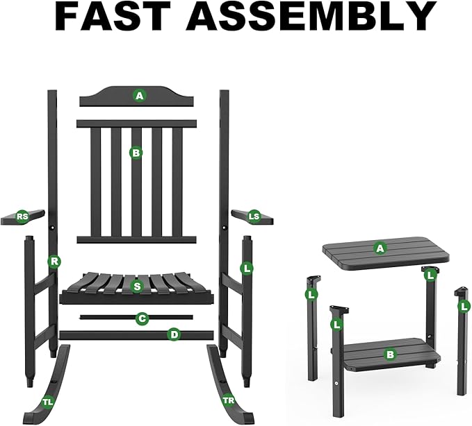 5 Piece Outdoor Rocking Bistro Set, Rocking Chairs Outdoor Furniture, Resin Waterproof Sun-Proof Patio Furniture Set for Garden, Pool, Backyard（5, Black） - Image 8
