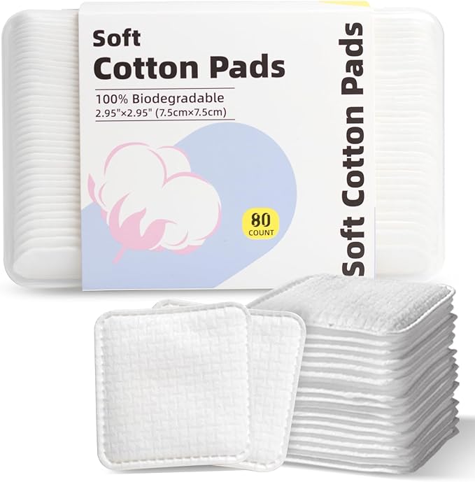 Large Square Cotton Pads, Rounded Corners, by CREATEHEALTHCREATEBEAUTY