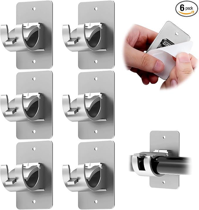 6PCS No Drill Curtain Brackets, Self-Adhesive Rod Holders, Universal Plastic by Wabboreq
