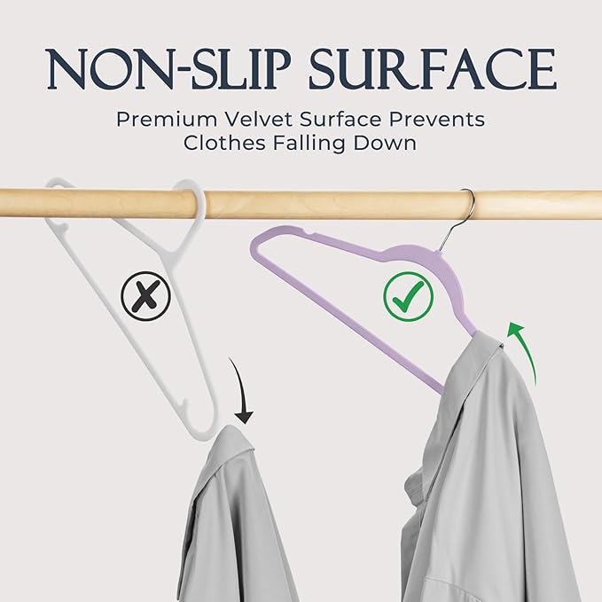 HOUSE DAY Lt-Purple Velvet Hangers 60 Pack, Non Slip Clothes Felt Hanger Heavy - Image 2