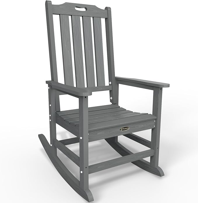 Oversized Rocking Chair, Outdoor Rocking Chair for Adults, All Weather Resistant Porch Rocker for Lawn Garden, Grey by THOEOE