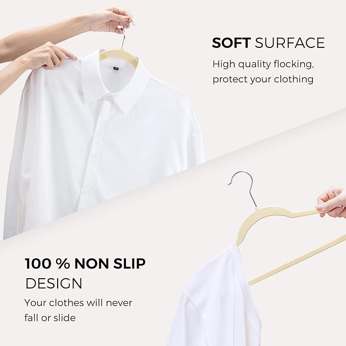 HOUSE DAY Premium Velvet Hangers 100 Pack Beige, Non-Slip Flocked Felt Hangers - Image 5