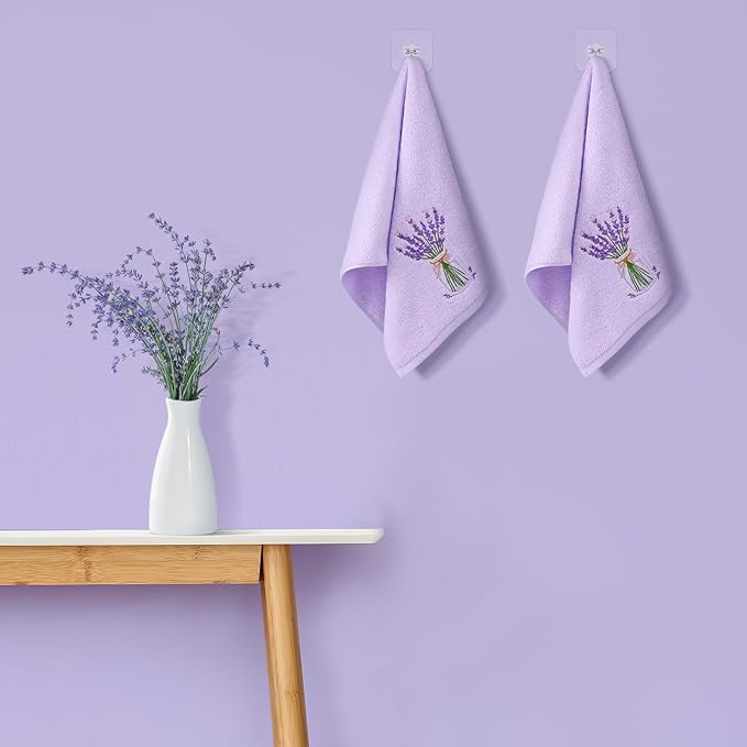 2 Pcs Lavender Hand Towels Purple Bathroom Decor 14x29 Inch Embroidered 100% - Image 4