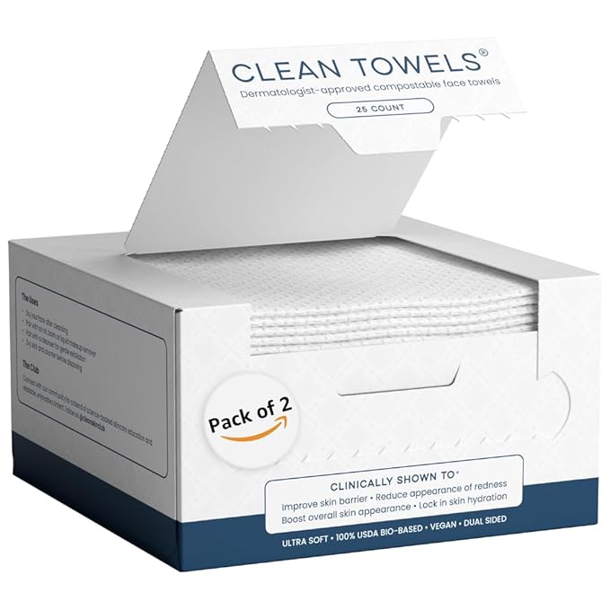 Clean Skin Club Clean Towels®, 100% USDA Biobased Face Towel, Disposable Face by CLEANSKINCLUB