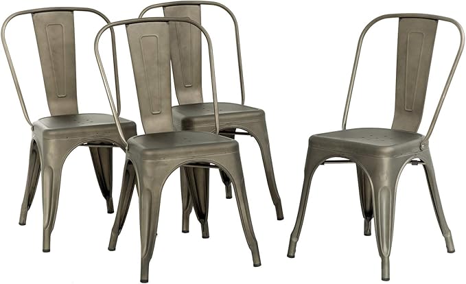 FDW Metal Chair Dining Chair Set of 4 Patio Chair Home Kitchen Chair 18 Inch Seat Height Dinning Room Chair Stackable Metal Bar Chairs Indoor Outdoor Chairs Tolix Bar Side Chair Dining Chair by FDW