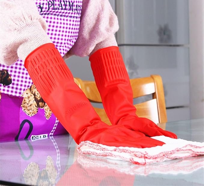 Rubber Cleaning Gloves Kitchen Dishwashing Glove 2-Pairs And Cleaning Cloth - Image 5