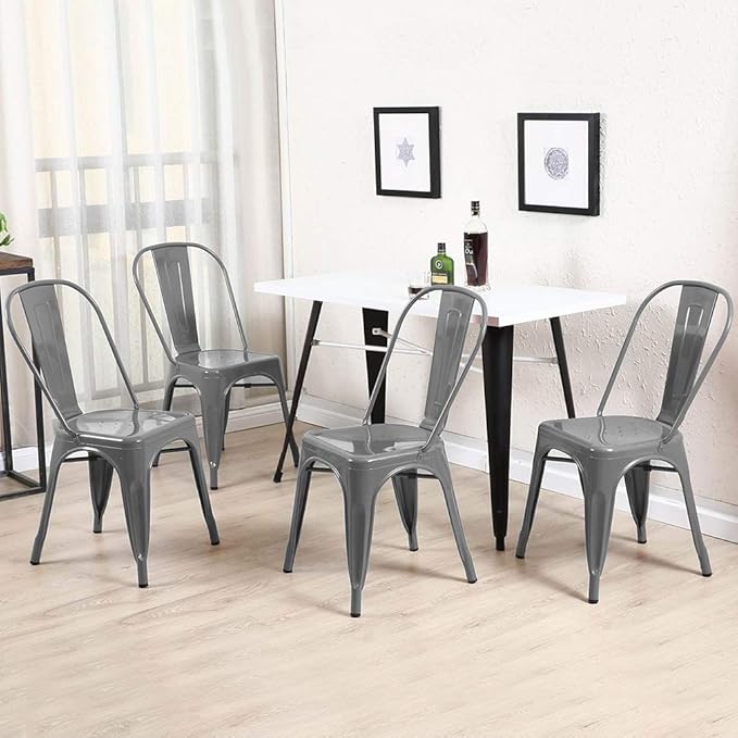 FDW Dining Chairs Set of 4 - Indoor/Outdoor, Metal, 18 Inch Seat Height, 330LBS Weight Capacity, Stackable, Restaurant & Bar Chairs - Image 6