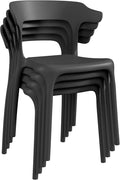 VECELO 4 Pack Plastic Stacking Chairs, Stackable Dining Chairs for Kitchen Restaurant Patio, Portable Indoor Outdoor Use, No Assembly Required, Black by VECELO