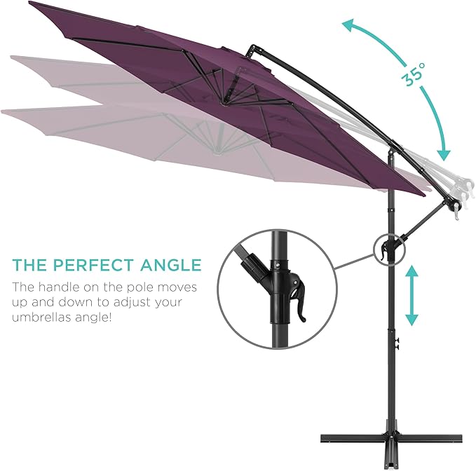 Best Choice Products 10ft Offset Cantilever Hanging Market Patio Umbrella, 8 Sturdy Ribs, Easy Adjustment - Amethyst Purple - Image 4
