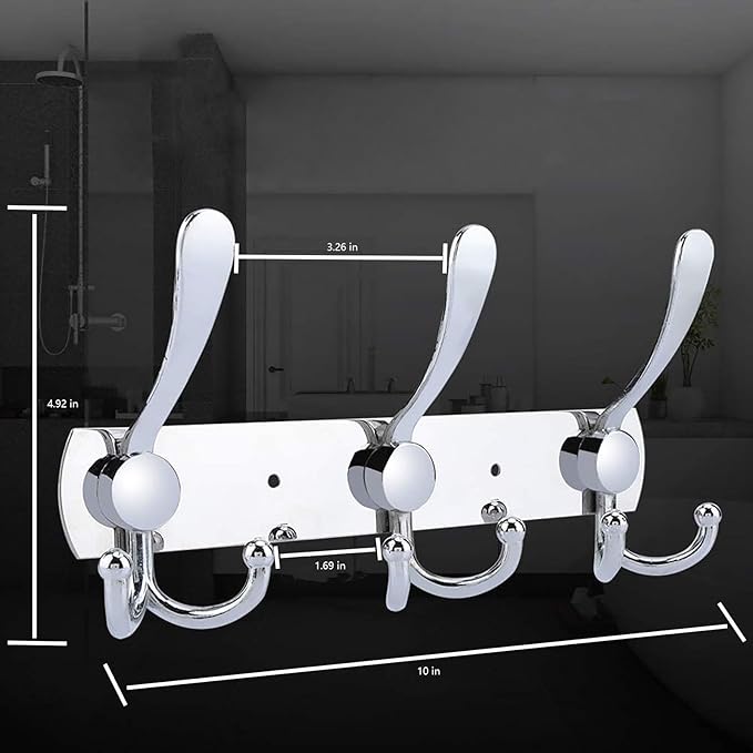 Coat Rack Wall Mounted, 3 Tri Stainless Steel Coat Hook - Image 2